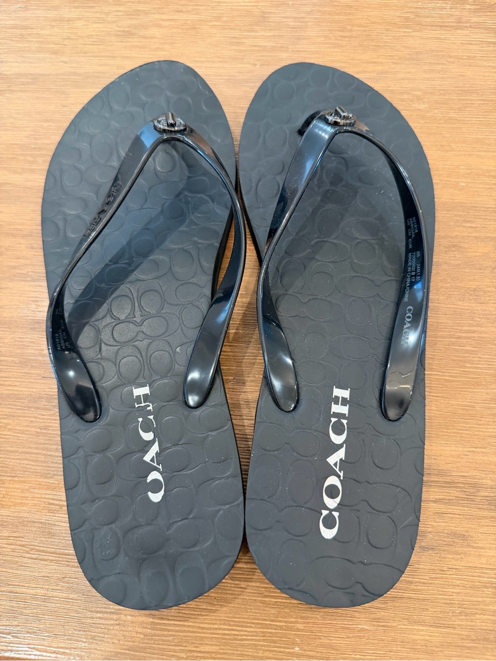 Coach Black Logo Rubber Flip Sandals